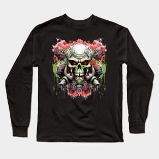 Skull Cyberpunk Cyborg Vaporwave Urban Long Sleeve T-Shirt